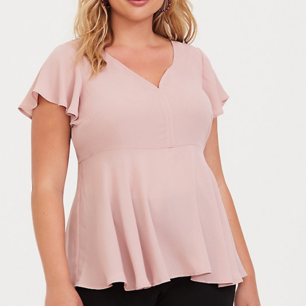 Torrid Pink Georgette Flutter Sleeve Babydoll Top